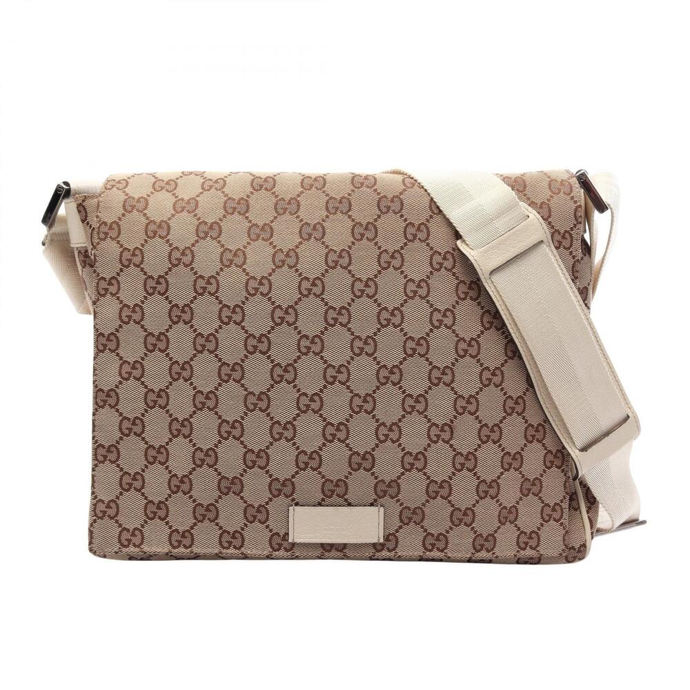 Gucci GG Canvas Shoulder Bag Leather Beige Cream White